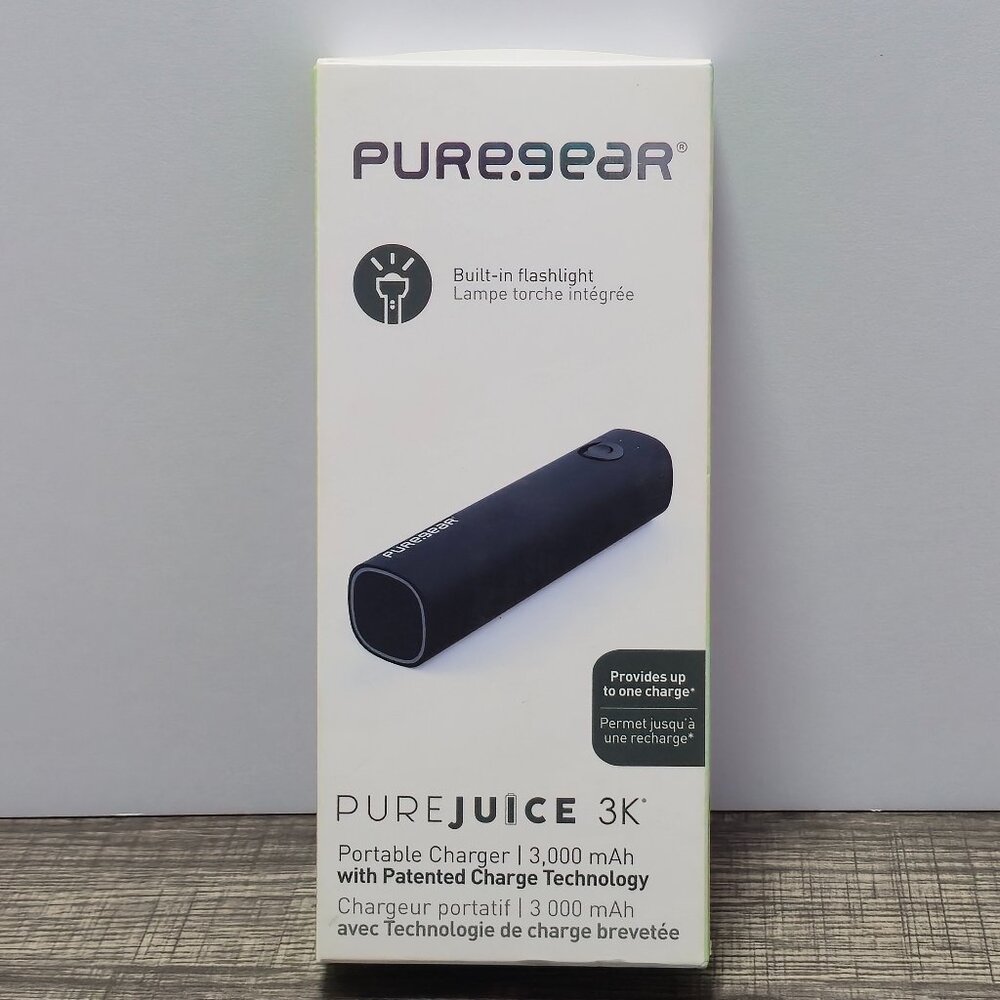 PureGear Pure Juice 3,000mah Rechargeable Battery Pack Black and Flashlight NIB